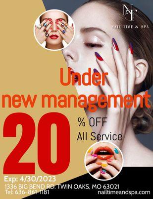 Under new management and now 20% off all services