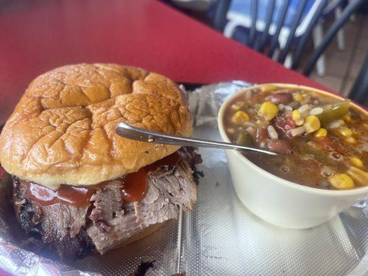 Brisket sandwich and texas style gumbo