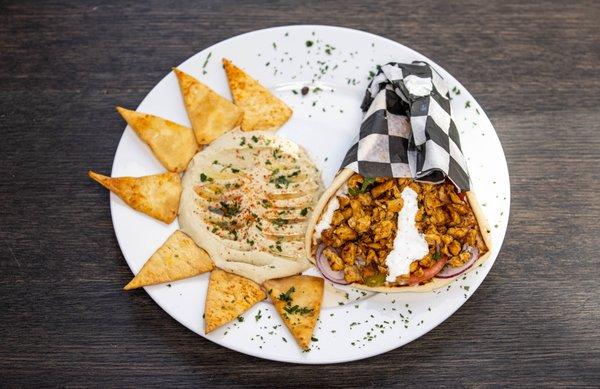 Chicken Shawarma Pita with Hummus & Pita Chips