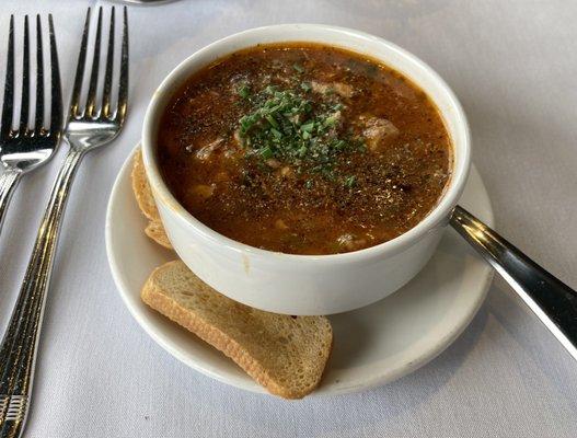 Soup of the Day - a hearty Chicken, Mushroom, Oyster, Tomato, Carrots in rich broth - fantastic!