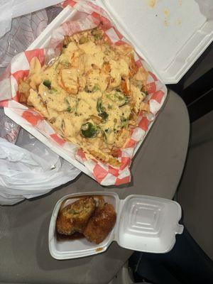 Nola fries with shrimp & chicken cheesesteak egg rolls