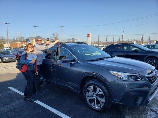 My sister and Jon and the new 2020 Subaru Outback