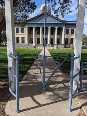 First time I've ever seen a turnstile to get on courthous grounds. Very unique