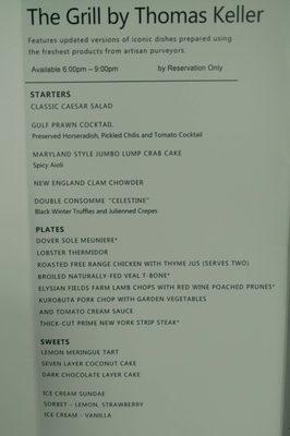 Thomas Keller Grill Menu; Excellent food at all restaurants onboard