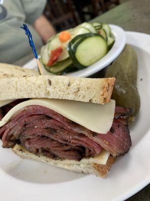 Hot Pastrami Sandwich with Swiss - my husband's "breakfast"