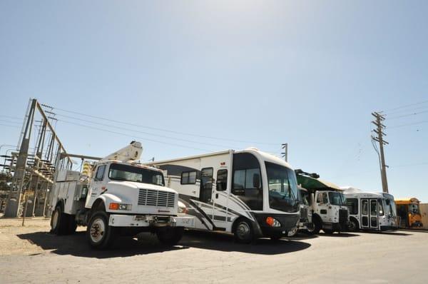 A line-up of serviced vehicles in our lot