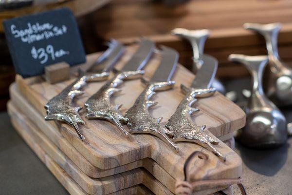 Marlin cheese knife with sandstone cutting board. Charcuterie sets available.