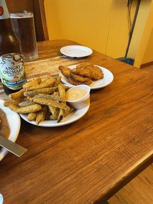 Potato cakes, pickle fries