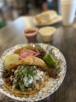 Classic taco and steak and guac taco