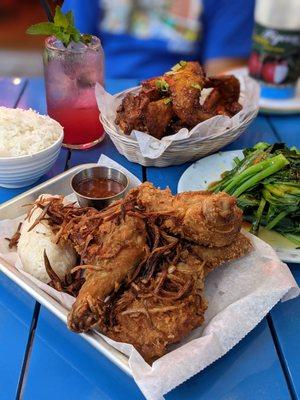 3 piece hat yai, Chinese broccoli, vietnamese wings, and a mocktail. Really good!