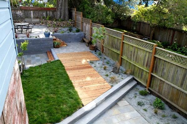 Amazing entire yard transformation in 5 weeks! 4 levels, a boardwalk, drought-tolerant plants & irrigation.