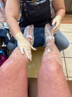 All the lotion get rubbed in. They don't stop until it is all absorbed!