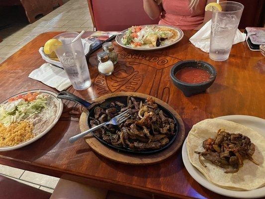 Steak fajitas and chicken chimichanga