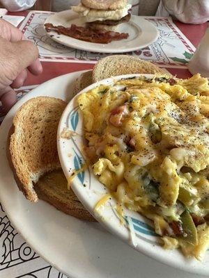 Sausage scramble with rye toast