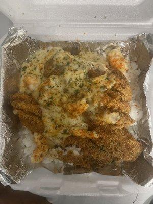 Fried Fish w/ Creamy Shrimp Topping