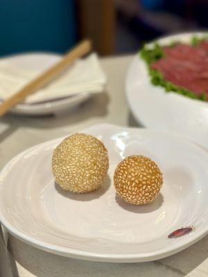 The waitress walked by to offer us fresh sesame balls!