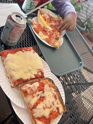 Pepperoni and Sicilian pizzas. Same great taste when I came here as a teen!