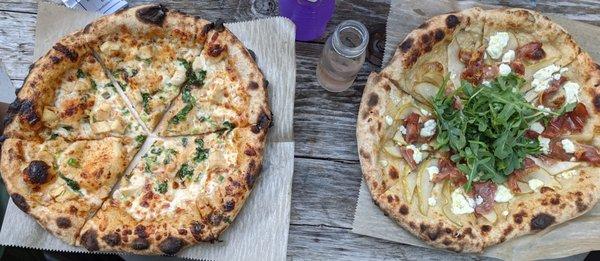 Sweetie Thai (left), Prosciutto Goat (right), dollar cider (jar in the middle)