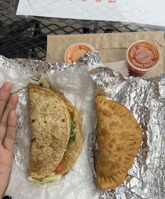 Ground Beef Taco ( picadillo) and Chicken empanada