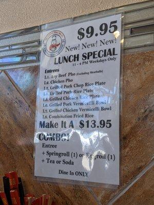 Lunch special menu