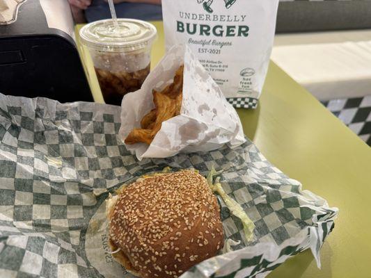 44 Farms Angus Burger and fries.