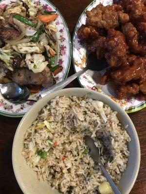 Twice Cooked Pork, Orange Chicken and fried rice