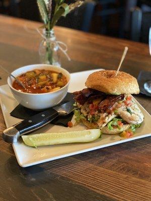 California Chicken Sandwich with Chicken Minestrone soup! So good and fresh. Being from California this felt like home.