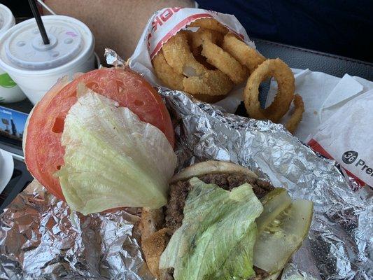 1/4 lbs. Burger and onion rings