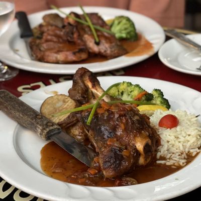 Lamb Shank with Grilled Pork Tenderloin (background)