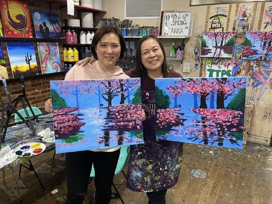 The best 2 hours we had!  See the Lovely paintings by 2 happy customers.