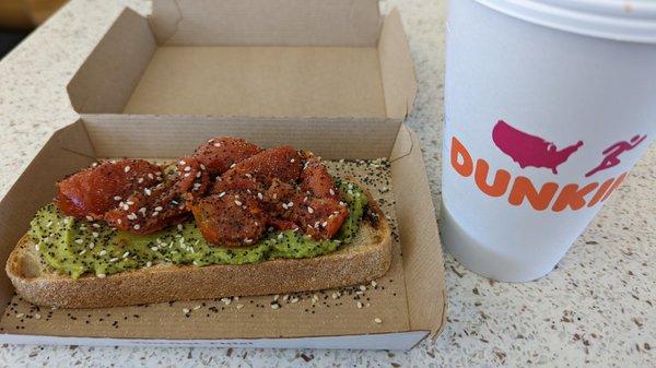 Avocado & roasted tomato toast and coffee