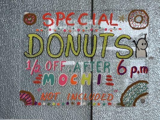 1/2 off donuts after 6pm for all you night shift workers :)