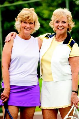 Elderly women playing tennis