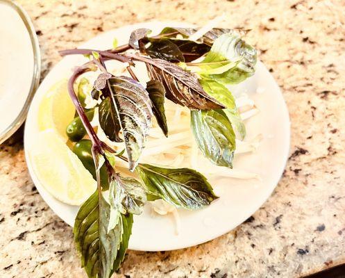 basil, bean sprouts and lime