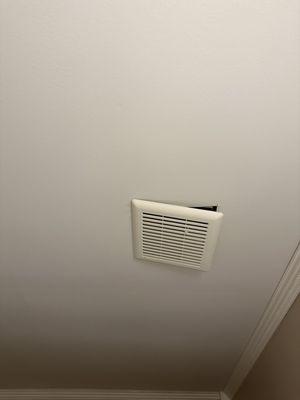 Attic Vent not closed causing fiberglass insulation to fall into my bathroom below and left for the homeowner to cleanup.