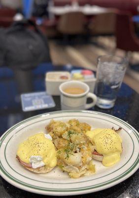 My eggs Benedict- pretty decent! Their breakfast potatoes come with cheese and peppers/onions! Yum!