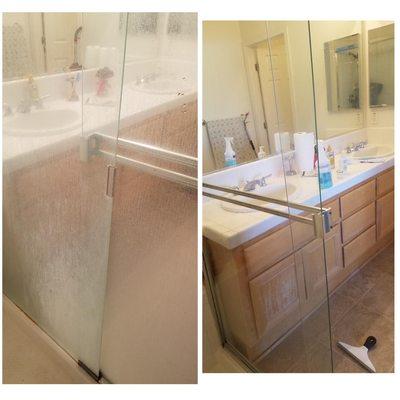 Shower door before and after