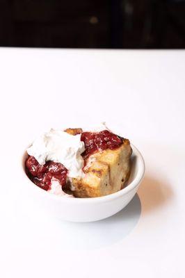 Vegan Bread Pudding with Strawberry Compote