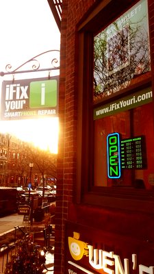 iFixYouri Smartphone, Tablet, and Computer Repair on Newbury Street in Boston Sunset