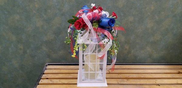 Lantern - Red,White, and Blue.  Custom Order Flowers