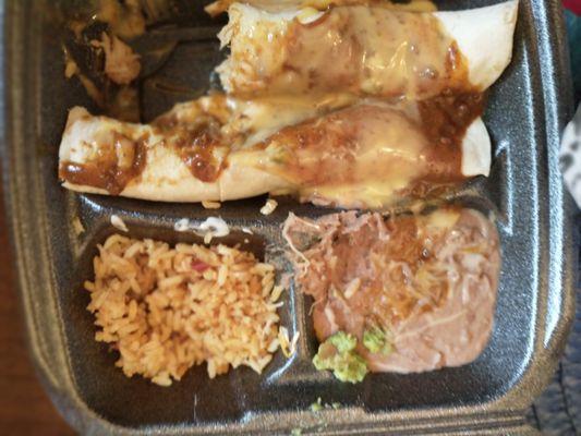 Barely eatable RICE, Chicken in Enchilada, only half