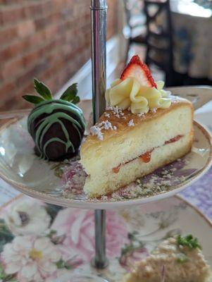 Victorian tea cake and chocolate covered strawberry