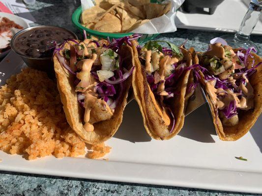 Fish/shrimp taco dinner with black beans