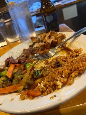 steak and chicken with spicey rice