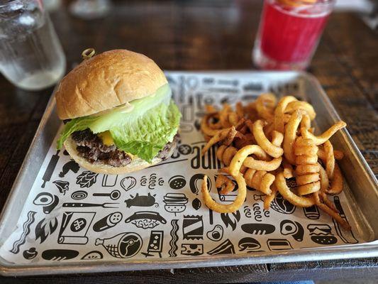 Simple Man burger + curly fries