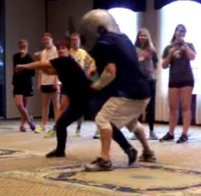 Demonstration of an elbow strike during a seminar at The Club Treasure Island.