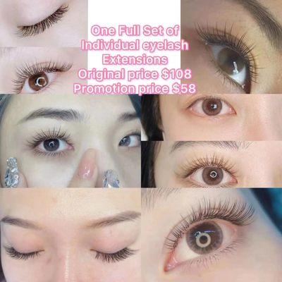 One Full Set of Individual Eyelash Extensions 
 Original Price $108
 Promotion Price $58