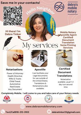 Save me in your contacts!  You never know when you will need a Notary, Apostille or Translation Services.