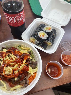 Bulgogi Bibimbap and Kimbap Crazy Roll, both delicious!