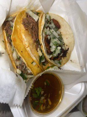 El Pastor and 2 Birria tacos